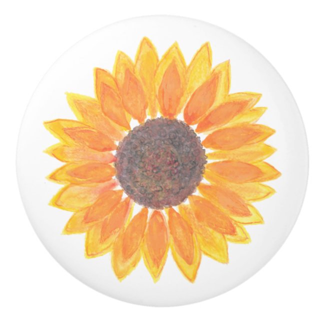 Modern Watercolor Sunflower Ceramic Knob (Front)
