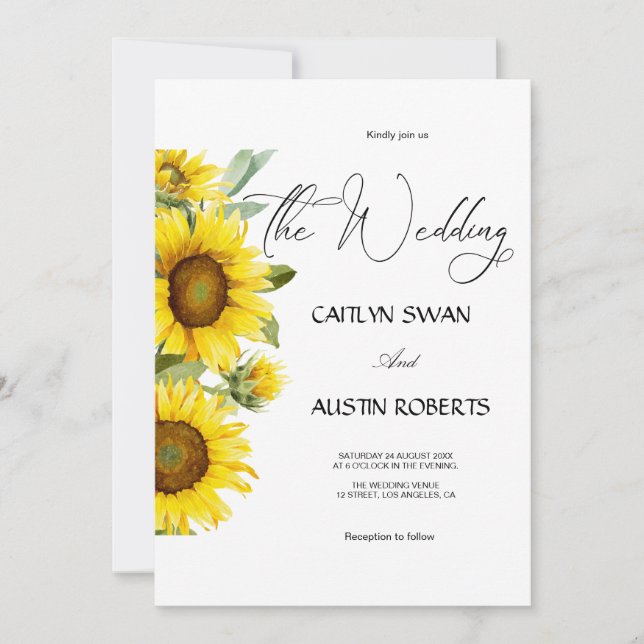 Modern Watercolor Sunflower Invitation (Front)