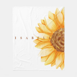 Modern Watercolor Sunflower Personalized Name  Fleece Blanket