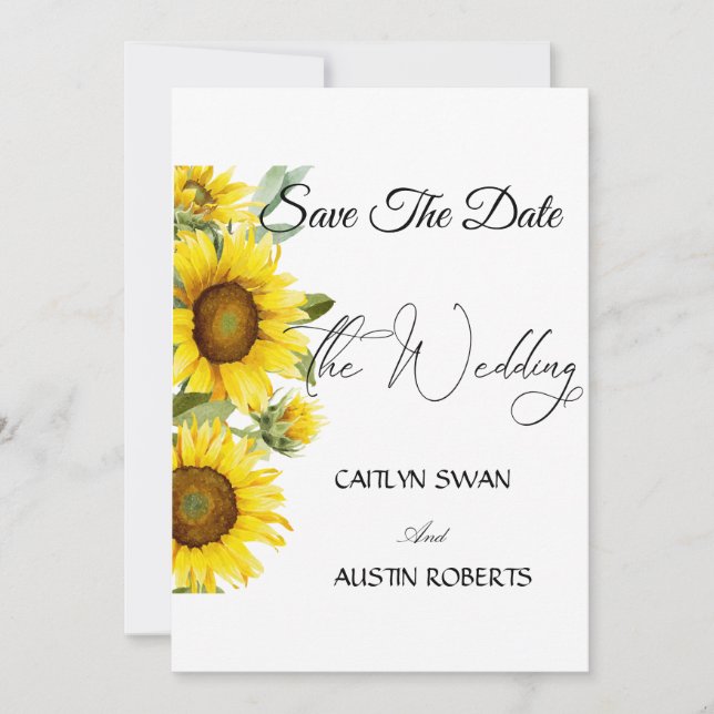 Modern Watercolor Sunflower Save The Date (Front)