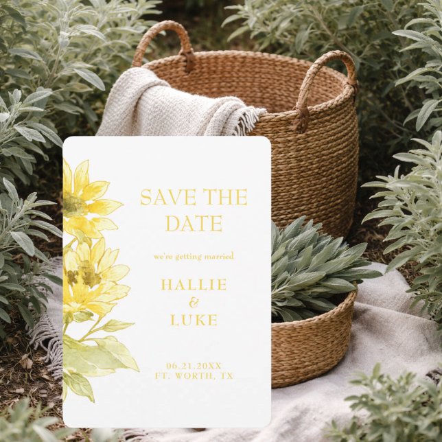 Modern Watercolor Sunflower Wedding Save the Date Invitation (Creator Uploaded)