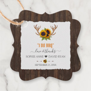 Modern Watercolor Sunflowers Antlers Wood I DO BBQ Favour Tags