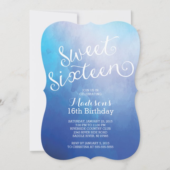 Modern Watercolor Sweet Sixteen Birthday Party Invitation (Front)
