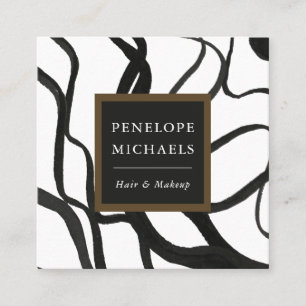 Modern Watercolor Swirls Black and White Square Business Card