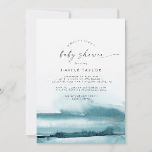 Modern Watercolor   Teal Baby Shower Invitation