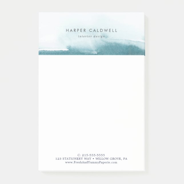 Modern Watercolor | Teal Business Post-It Notes (Front)