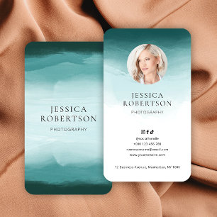 Modern Watercolor Teal Designer Photo Elegant Business Card