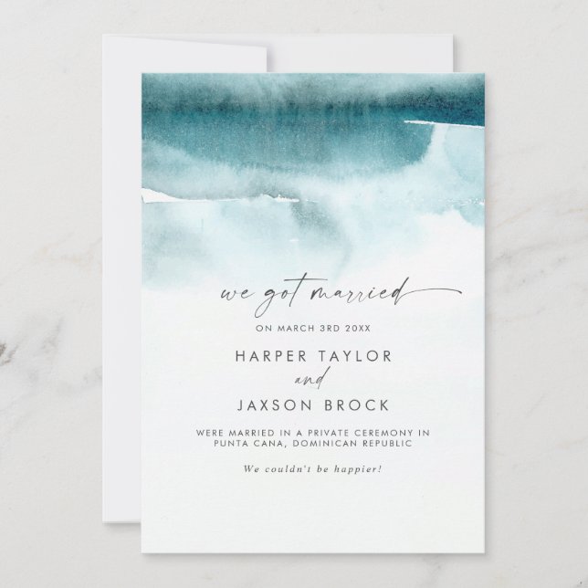 Modern Watercolor | Teal Elopement Announcement (Front)