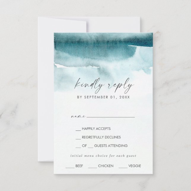 Modern Watercolor | Teal Menu Choice RSVP Card (Front)
