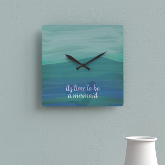 Modern Watercolor Teal Mermaid Clock