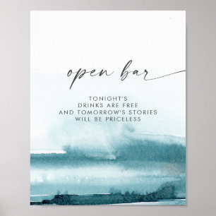 Modern Watercolor Teal Open Bar Sign