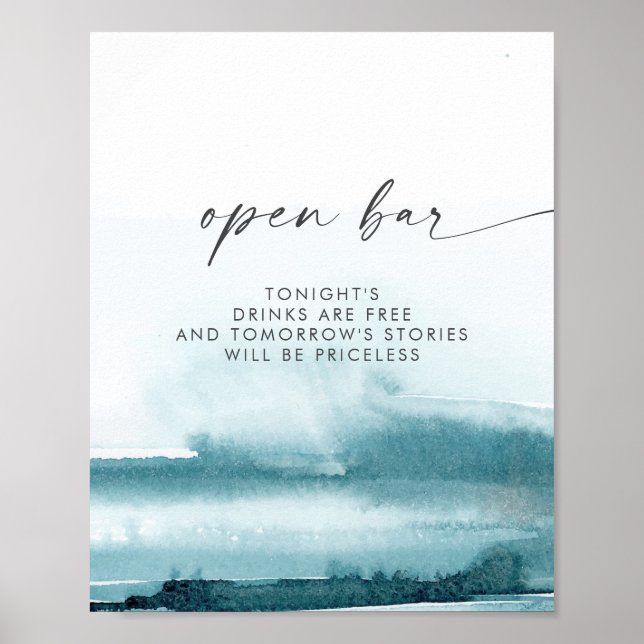 Modern Watercolor | Teal Open Bar Sign (Front)