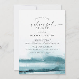 Modern Watercolor Teal Rehearsal Dinner Invitation