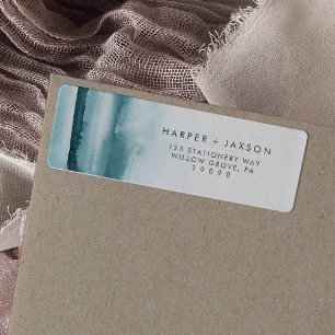 Modern Watercolor   Teal Return Address Label