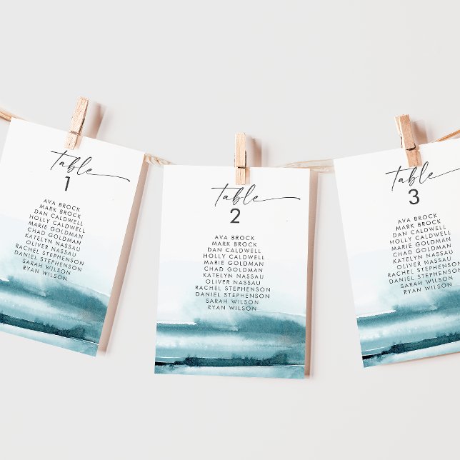 Modern Watercolor | Teal Seating Chart Cards (Creator Uploaded)