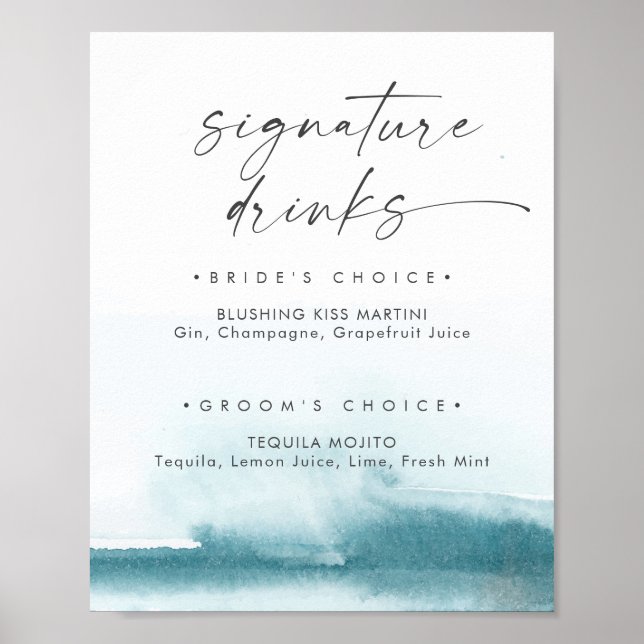 Modern Watercolor | Teal Signature Drinks Sign (Front)