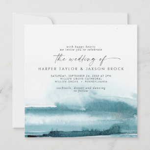 Modern Watercolor   Teal Square Wedding Invitation