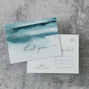 Modern Watercolor Teal Thank You Postcard