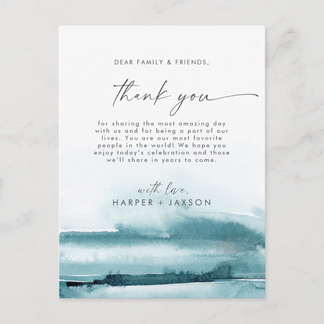 Modern Watercolor | Teal Thank You Reception Card (Front)