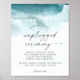 Modern Watercolor Teal Unplugged Ceremony Sign