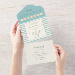 Modern Watercolor Teal Wedding All In One Invitation