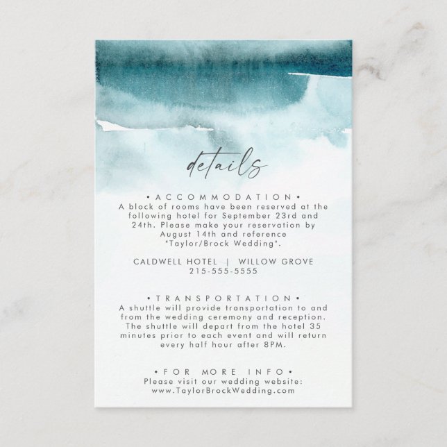 Modern Watercolor | Teal Wedding Details Enclosure Card (Front)