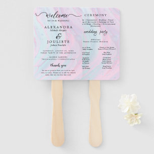 Modern Watercolor Teal Wedding Program Hand Fan