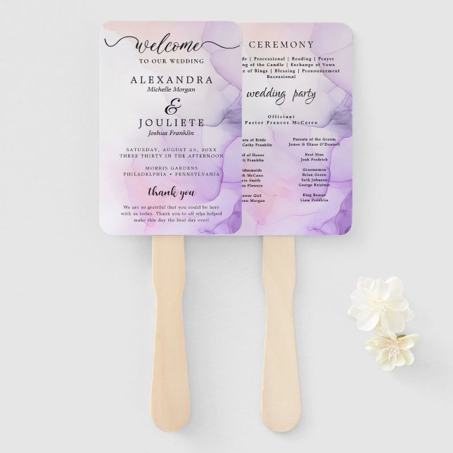 Modern Watercolor | Teal Wedding Program Hand Fan (Front and Back)