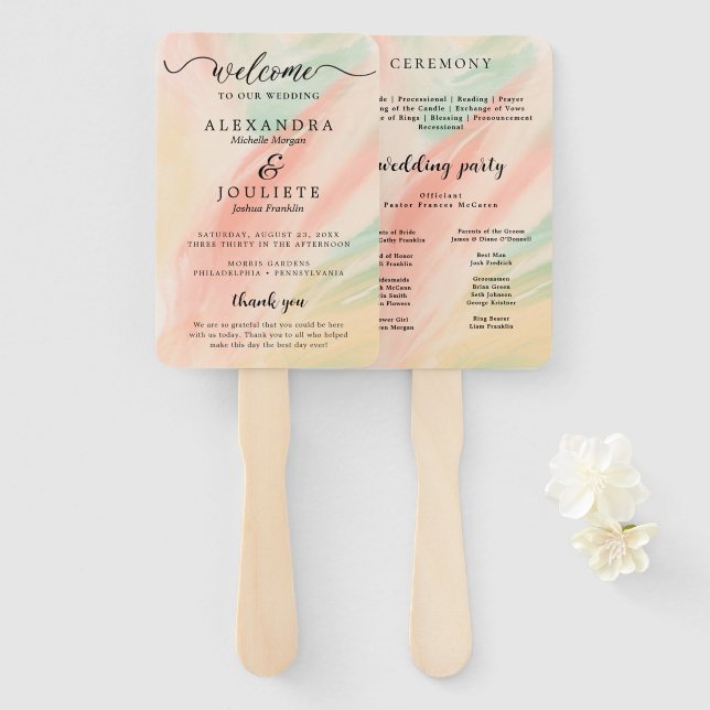 Modern Watercolor | Teal Wedding Program Hand Fan (Front and Back)