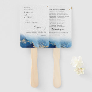 Modern Watercolor   Teal Wedding Program Hand Fan