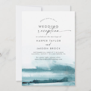 Modern Watercolor   Teal Wedding Reception Invitation