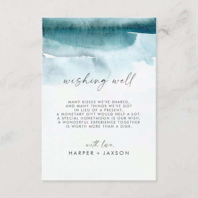 Modern Watercolor | Teal Wedding Wishing Well Card (Front)