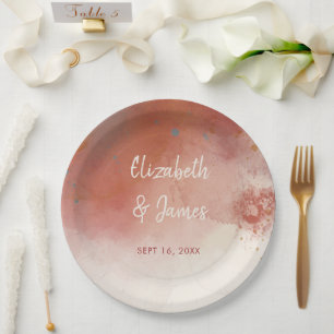 Modern Watercolor Terracotta Desert Boho Wedding Paper Plate