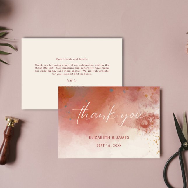 Modern Watercolor Terracotta Desert Boho Wedding Thank You Card (Creator Uploaded)
