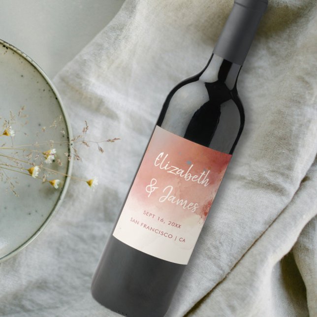 Modern Watercolor Terracotta Desert Boho Wedding Wine Label (Creator Uploaded)
