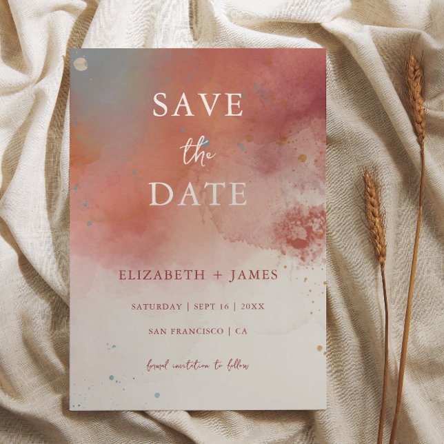 Modern Watercolor Terracotta Wedding Save The Date Invitation (Creator Uploaded)