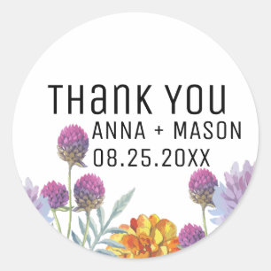 Modern Watercolor Thank You Wedding  Classic Round Sticker