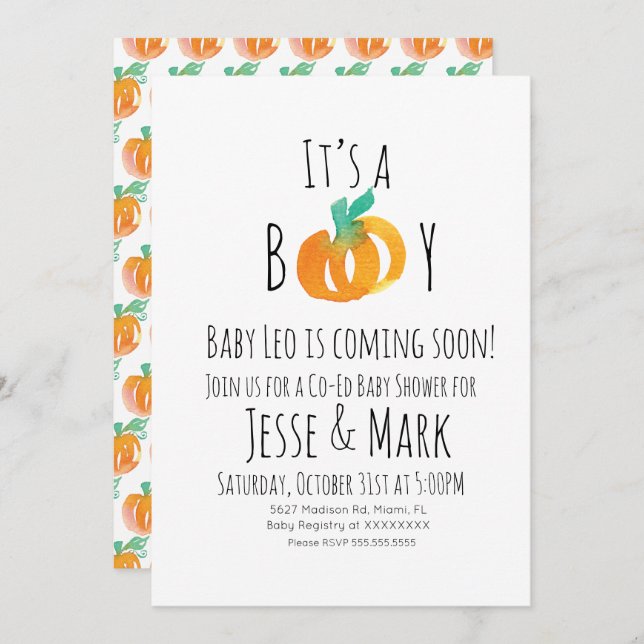 Modern Watercolor Tiny Pumpkins Baby Shower  Invitation (Front/Back)