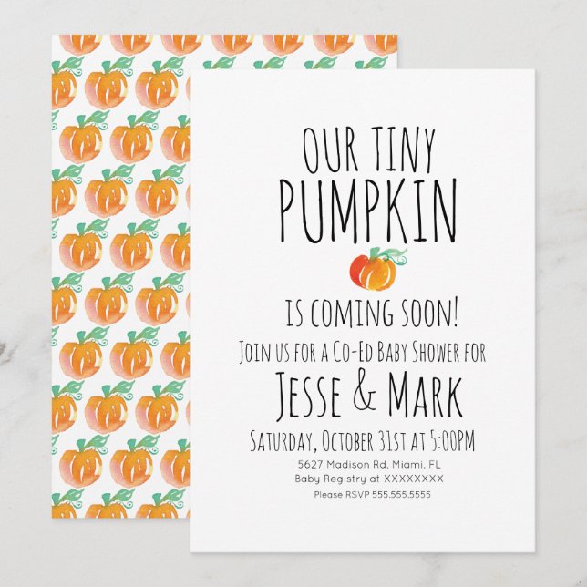 Modern Watercolor Tiny Pumpkins Baby Shower Invitation (Front/Back)