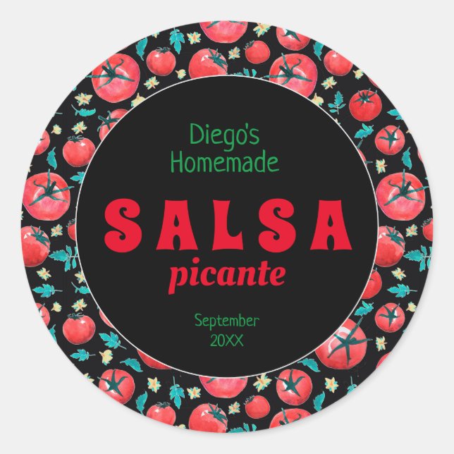 Modern watercolor tomato sauce salsa food label (Front)