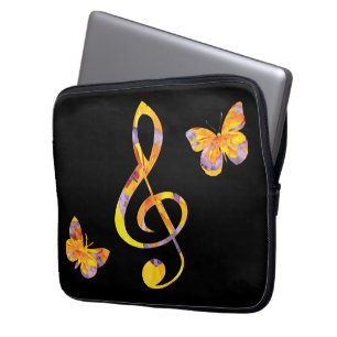 Modern watercolor treble clef and butterflies laptop sleeve