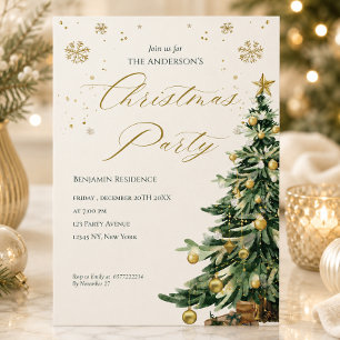 Modern Watercolor Tree QR Code Christmas Party Holiday Card