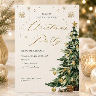 Modern Watercolor Tree QR Code Christmas Party Holiday Card