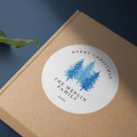 Modern Watercolor Trees Merry Christmas Classic Round Sticker<br><div class="desc">Modern Watercolor Merry Christmas Stickers Gift Tags. Click the edit/personalise button to customise this design with your text.</div>