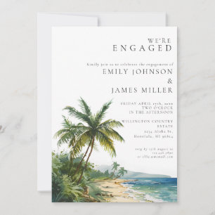 Modern Watercolor Tropical Beach Engagement Party Invitation