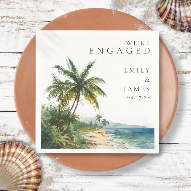 Modern Watercolor Tropical Beach Engagement Party Napkin (Modern Watercolor Tropical Beach Engagement Party Napkins)