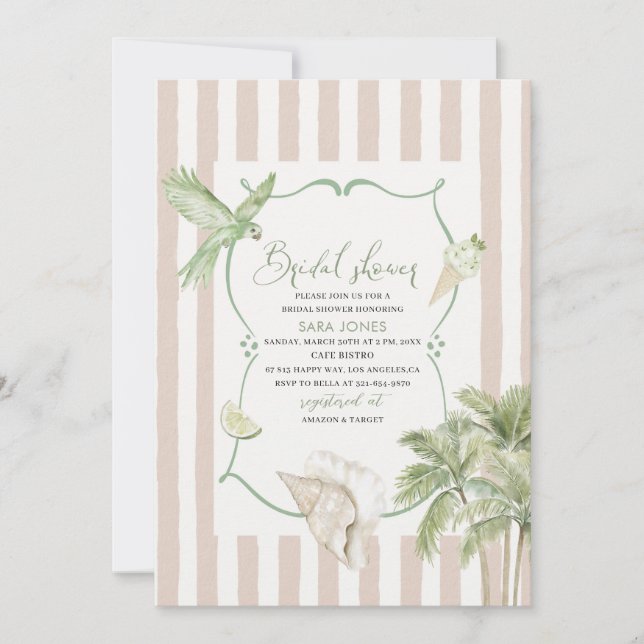 Modern Watercolor Tropical Beach Palm Serenity San Invitation (Front)