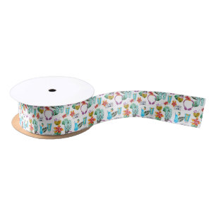 Modern Watercolor Tropical Beach Pattern Satin Ribbon