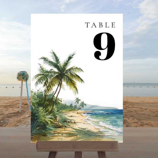 Modern Watercolor Tropical Beach Table Number (Modern Watercolor Tropical Beach Table Number)
