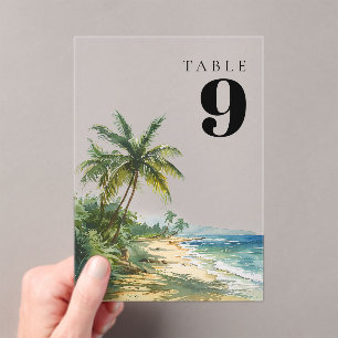 Modern Watercolor Tropical Beach Table Number